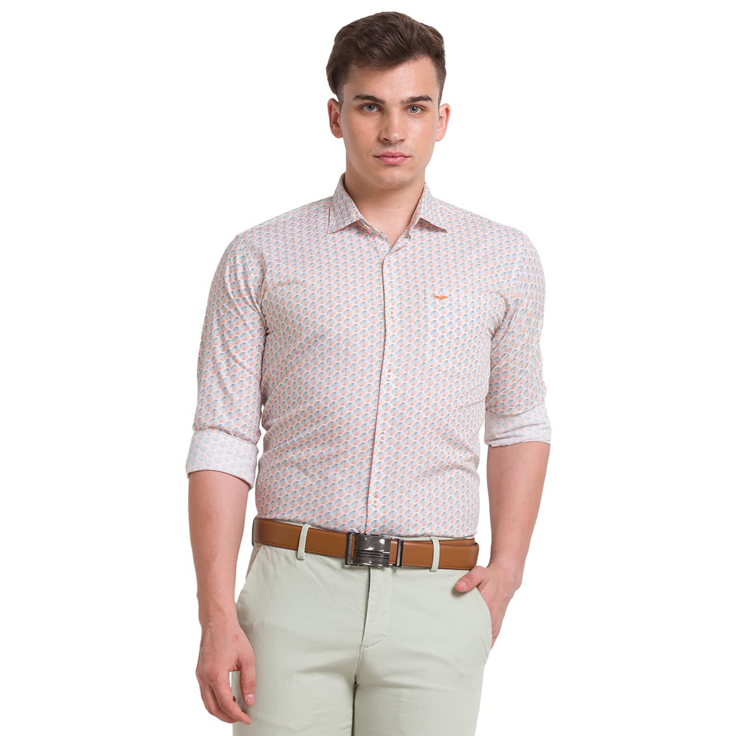Park Avenue Men's Full Sleeve Slim Fit Medium Orange Casual Shirt