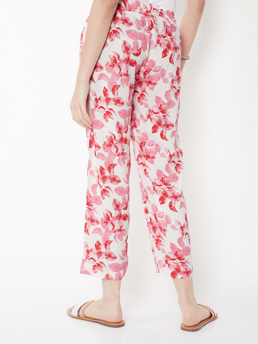 Max Women Floral Print Straight Pants (Off White_S)