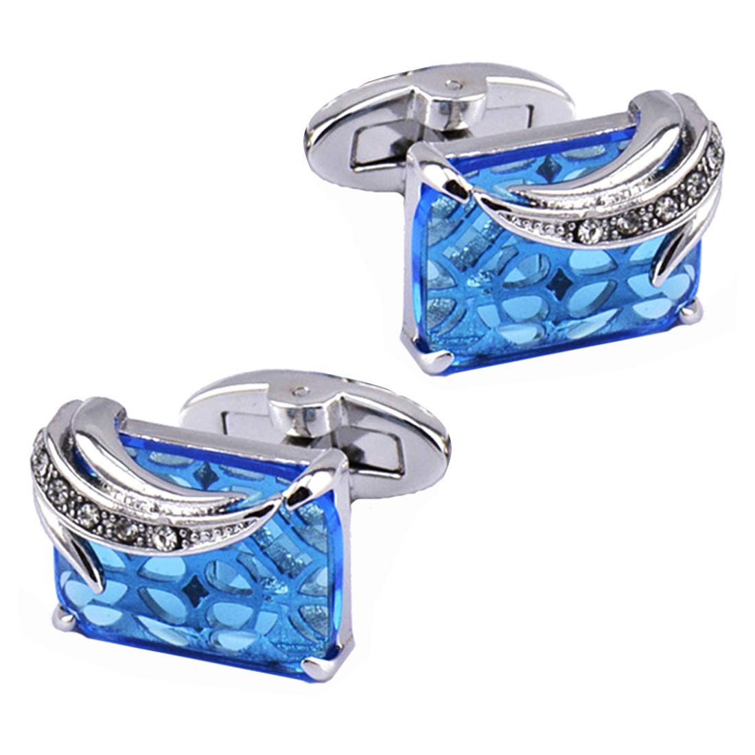 Peora Silver Plated Blue Square Crytal Cufflinks for Men Boys Wedding Business Gift