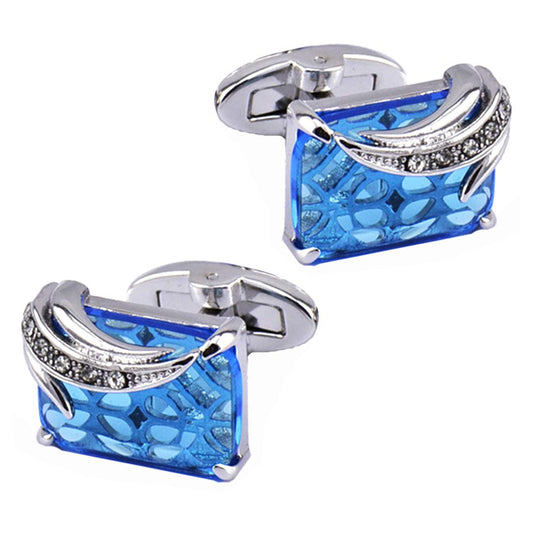Peora Silver Plated Blue Square Crytal Cufflinks for Men Boys Wedding Business Gift
