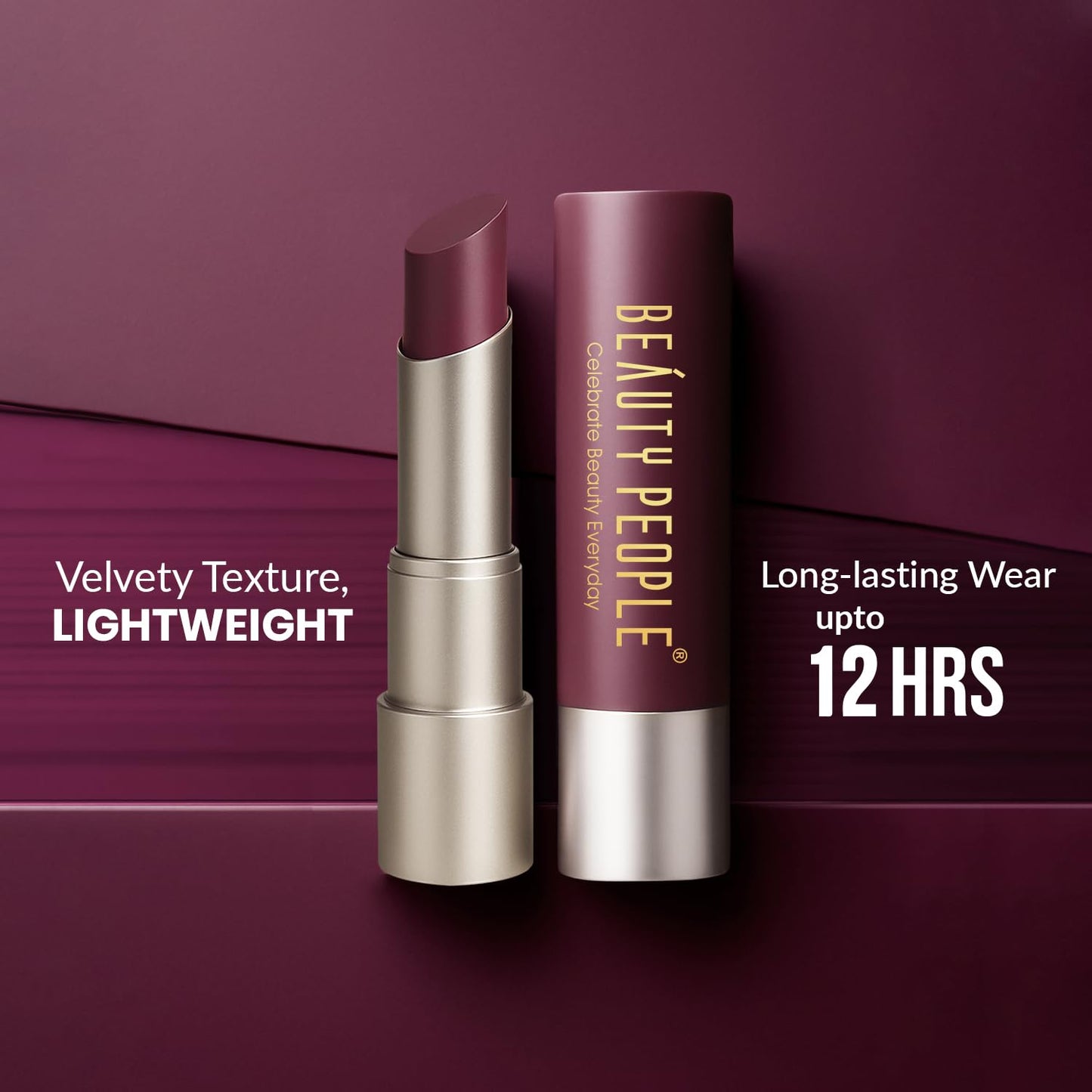Beauty People Desi Diva Matte Lipstick, Intense Colour, Moisturises & Hydrates Lips, 12 Hour Colour Payoff, Longlasting, Waterproof, With Jojoba Oil & Vitamin E, Shade Midnight Plum, 3.8gm