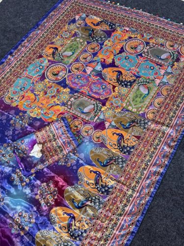 SHANTVAN GALLERY Ajrakh Sarees for Women Roman Silk Ajrakh Print Saree for Woman with Mirror Work Border Pallu & Kodi Latkan with Blouse Piece Designer Ethnic Wear