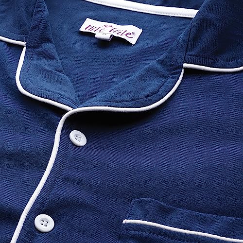 NITE FLITE Picasso Blue Mens Cotton Nightwear Full Sleeve | Top and Pyjama Set (Navy Blue, XXL)