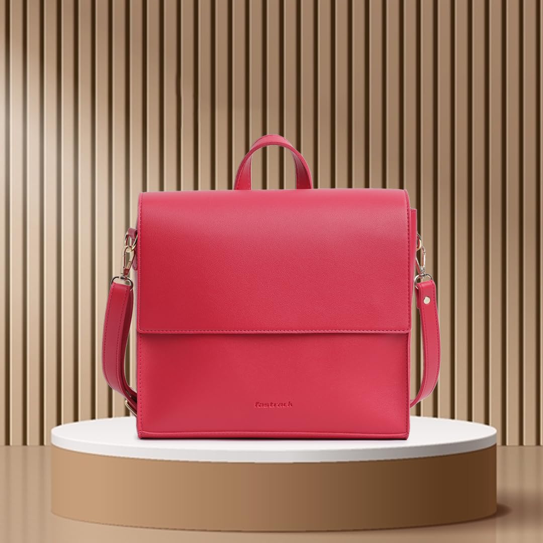 Fastrack College Satchel Bag for Women | Stylish Bag for Girls, Ladies, Women | Everyday Satchel for College, Work Made of Faux Leather (Pink Flash)