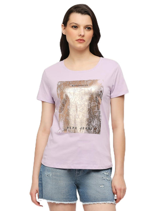 Pepe Jeans Women's Regular Fit Foil Printed T-Shirts