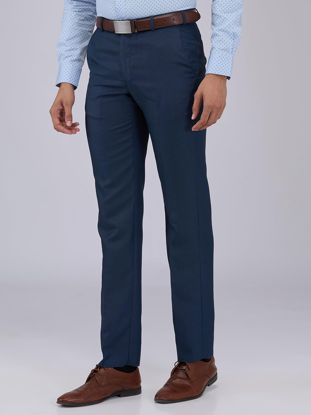 Park Avenue Men Regular Fit Structure Pattern Poly Viscose Blend Mid Rise Flat Front Formal Trouser (Size: 32)-PMTX07634-P8, Blue