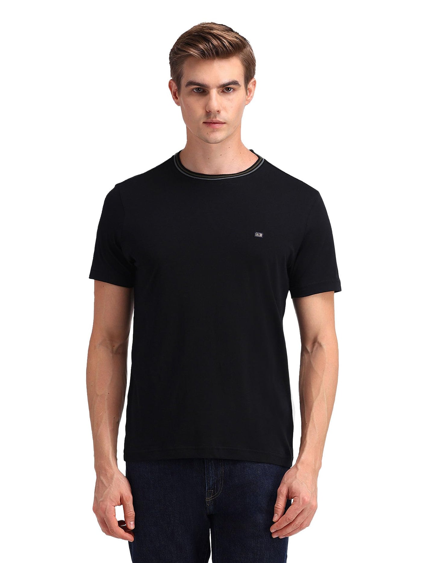 Arrow Sport Men's Solid Regular Fit T-Shirt (ASAEOTS5073A_Black