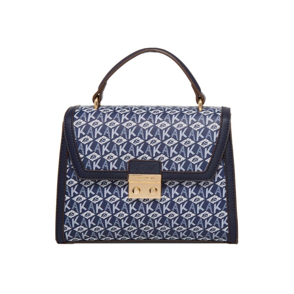 Anne Klein Faux Leather Twisted Clasp Closure Women's Satchel Bag (NAVY_BLUE,XL)