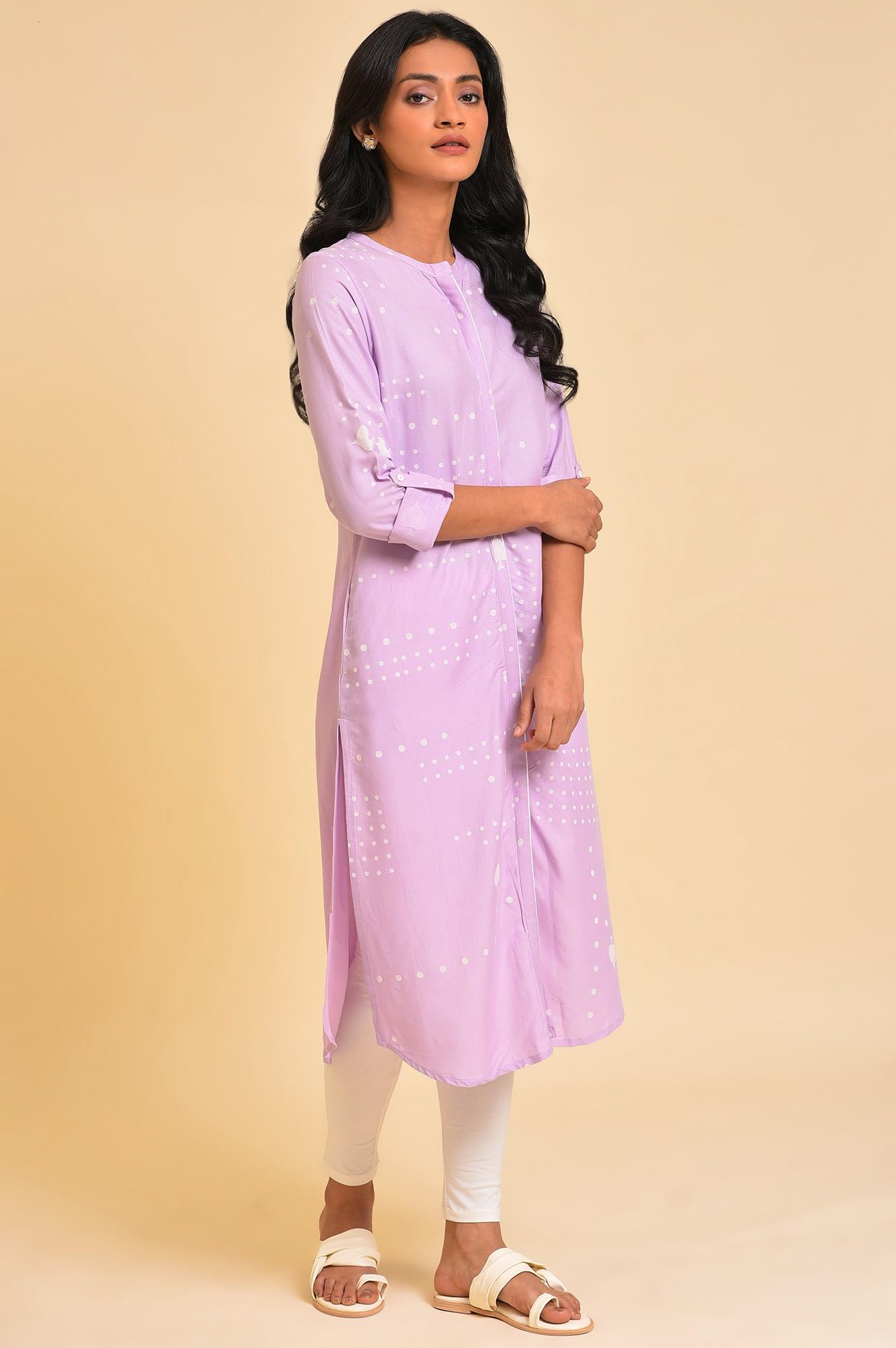 W for Woman Women's Viscose Regular Kurta (23FEW18951-120110_Purple