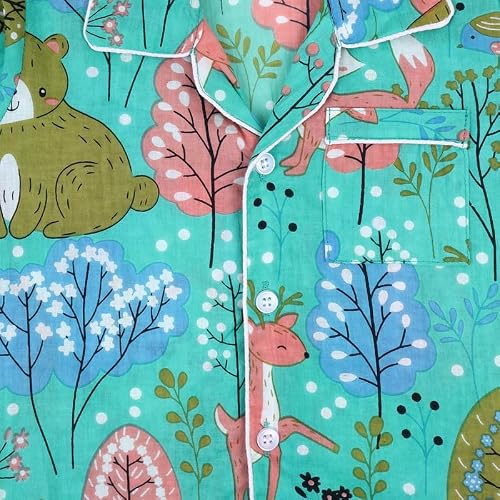 superminis Baby Girl and Baby Boy Animal Print Cotton Full Sleeves Night Suit (Green, 7-8 Years)