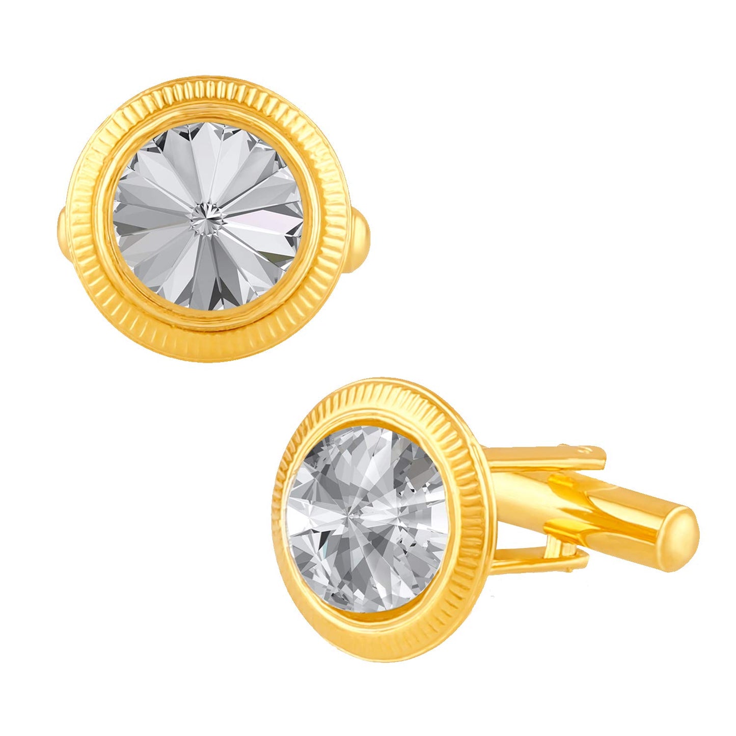 Mahi Gold Plated Floral Designer Cufflink with Crystal for Mens and Boys CL1100531GWhi