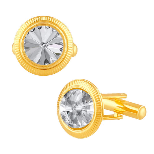 Mahi Gold Plated Floral Designer Cufflink with Crystal for Mens and Boys CL1100531GWhi