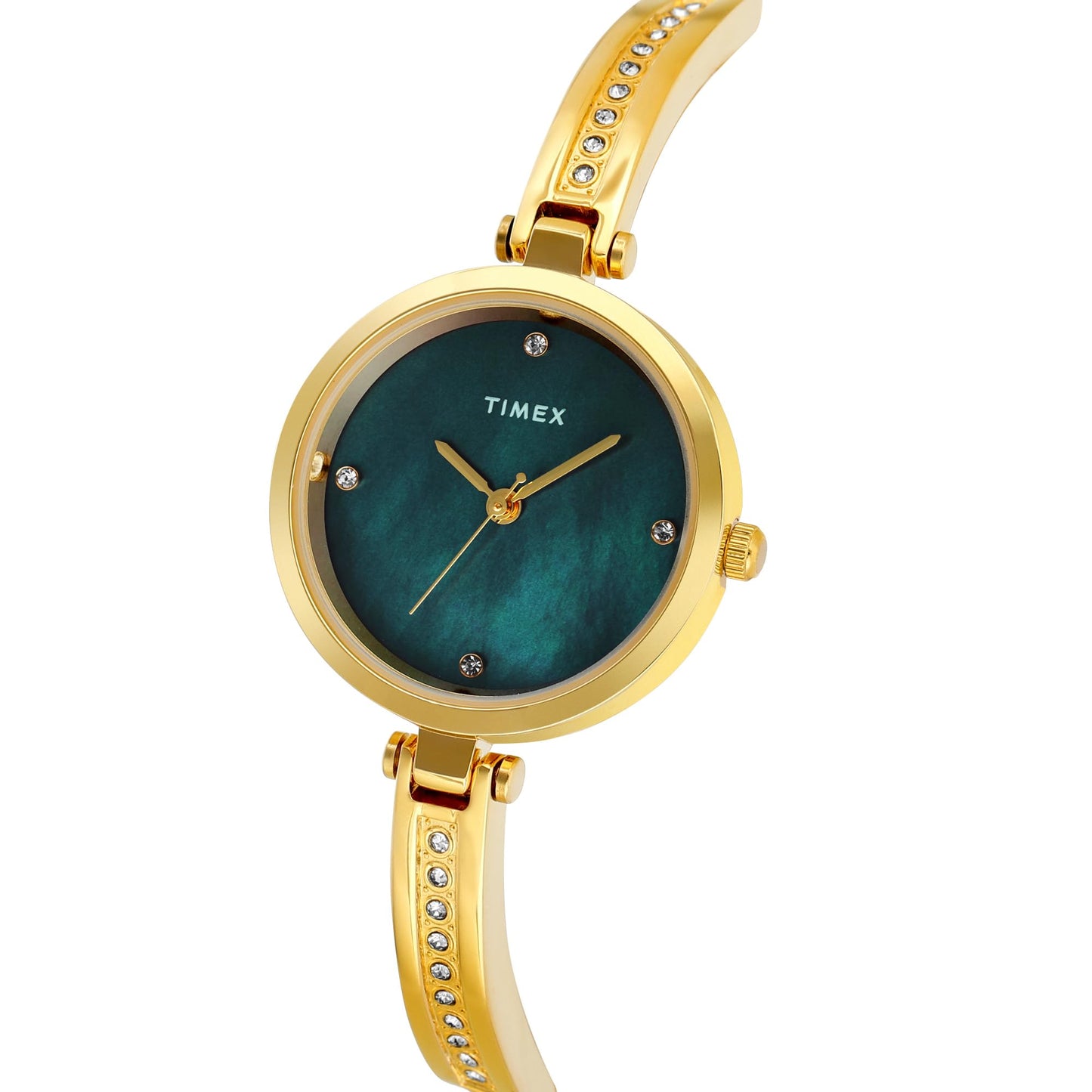 TIMEX Analog Watch for Women with Mother of Pearl Green Round Dial & Gold Brass Bracelet Band Water Resistant Women's Wrist Watches - TWEL200SMU03