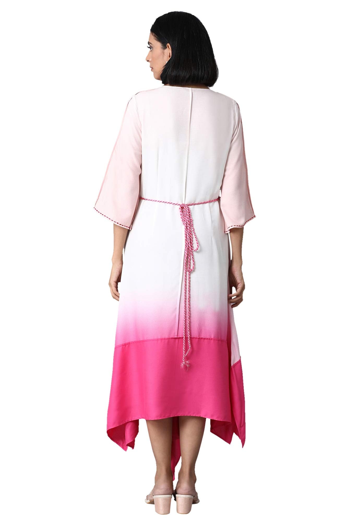 W for Woman Women's Viscose Flared Knee-Length Dress (21FEW13562-114375_Light Blue_8)