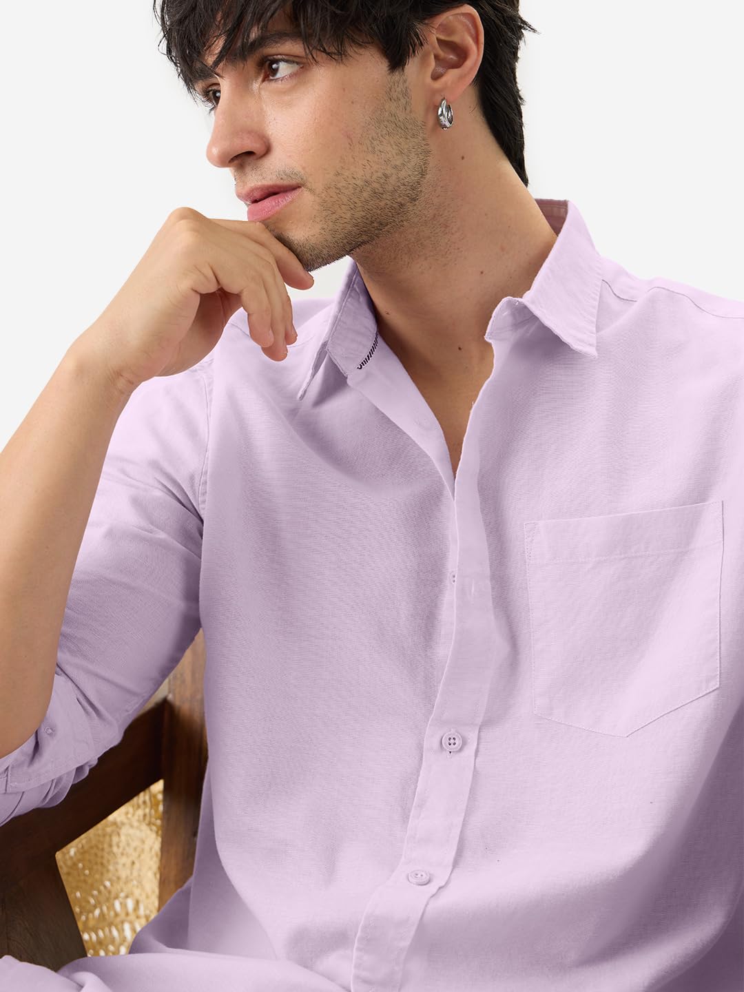 The Souled Store Orchid Purple Men and Boys Long Sleeves Collared Neck Button Front Regular Fit Cotton Linen Shirts