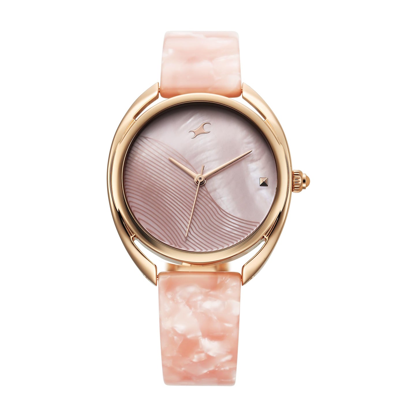 Fastrack Younique Quartz Analog Mother of Pearl Dial Rose Gold Acetate & Metal Strap Watch for Girls - NT68036KD01