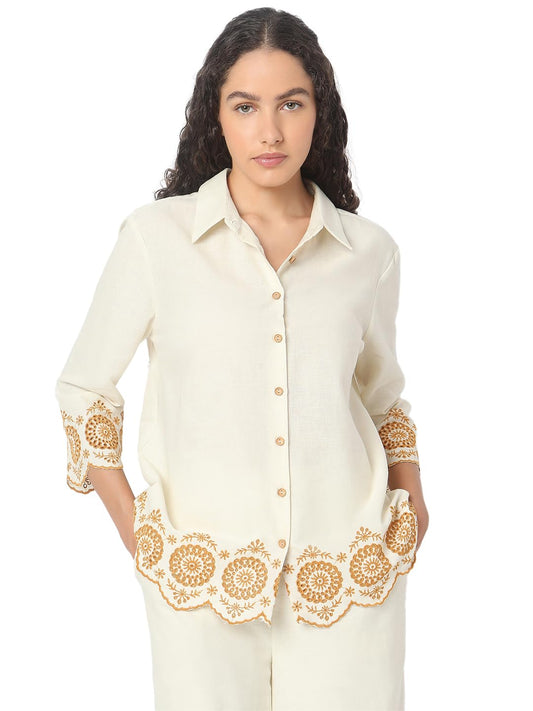 VERO MODA Women Regular Fit Beige Shirt