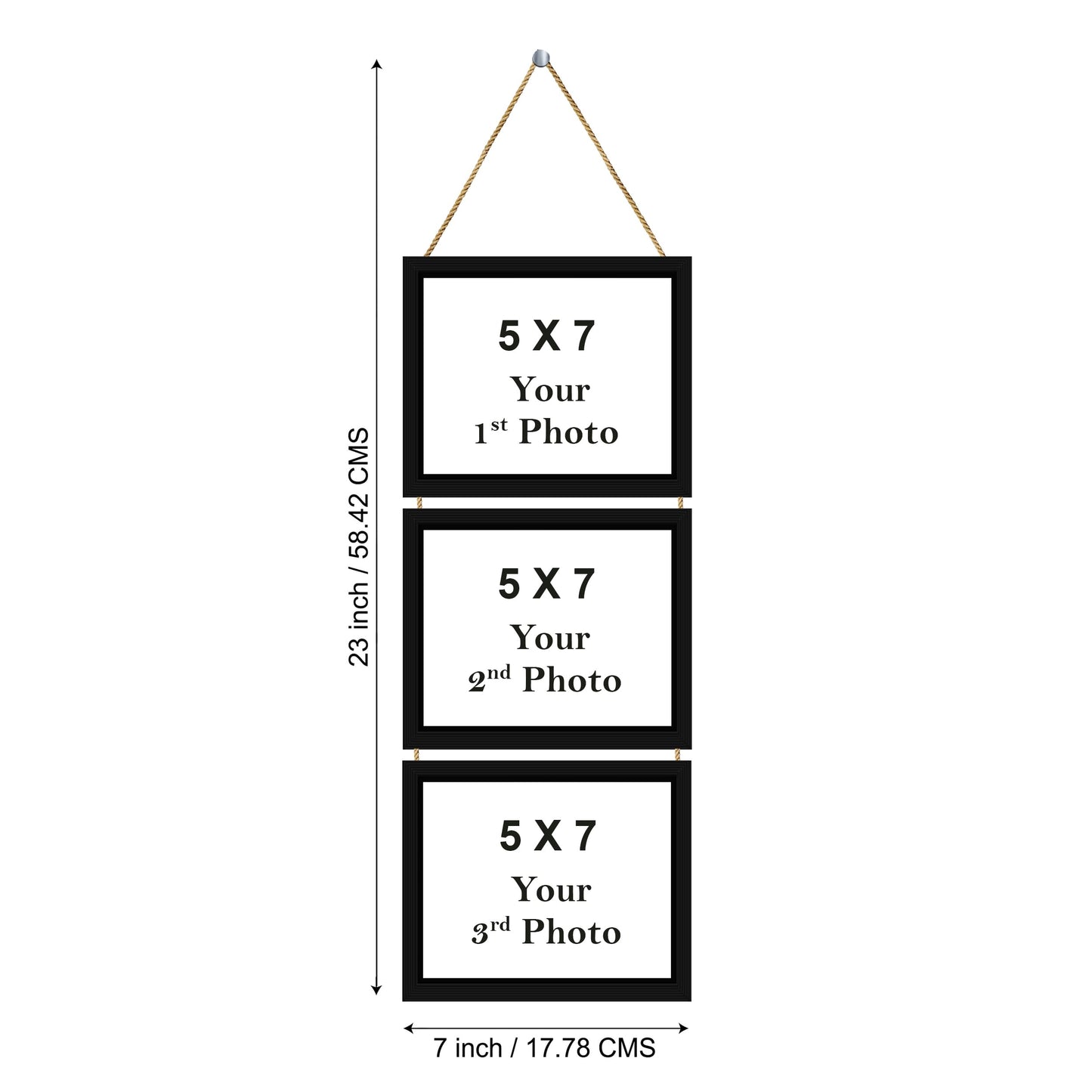 Amazon Brand - Umi 3 in 1 Black Hanging Photo Frame with Plexiglass - Upload and Customize 3 Photos of 5 x 7 inch each