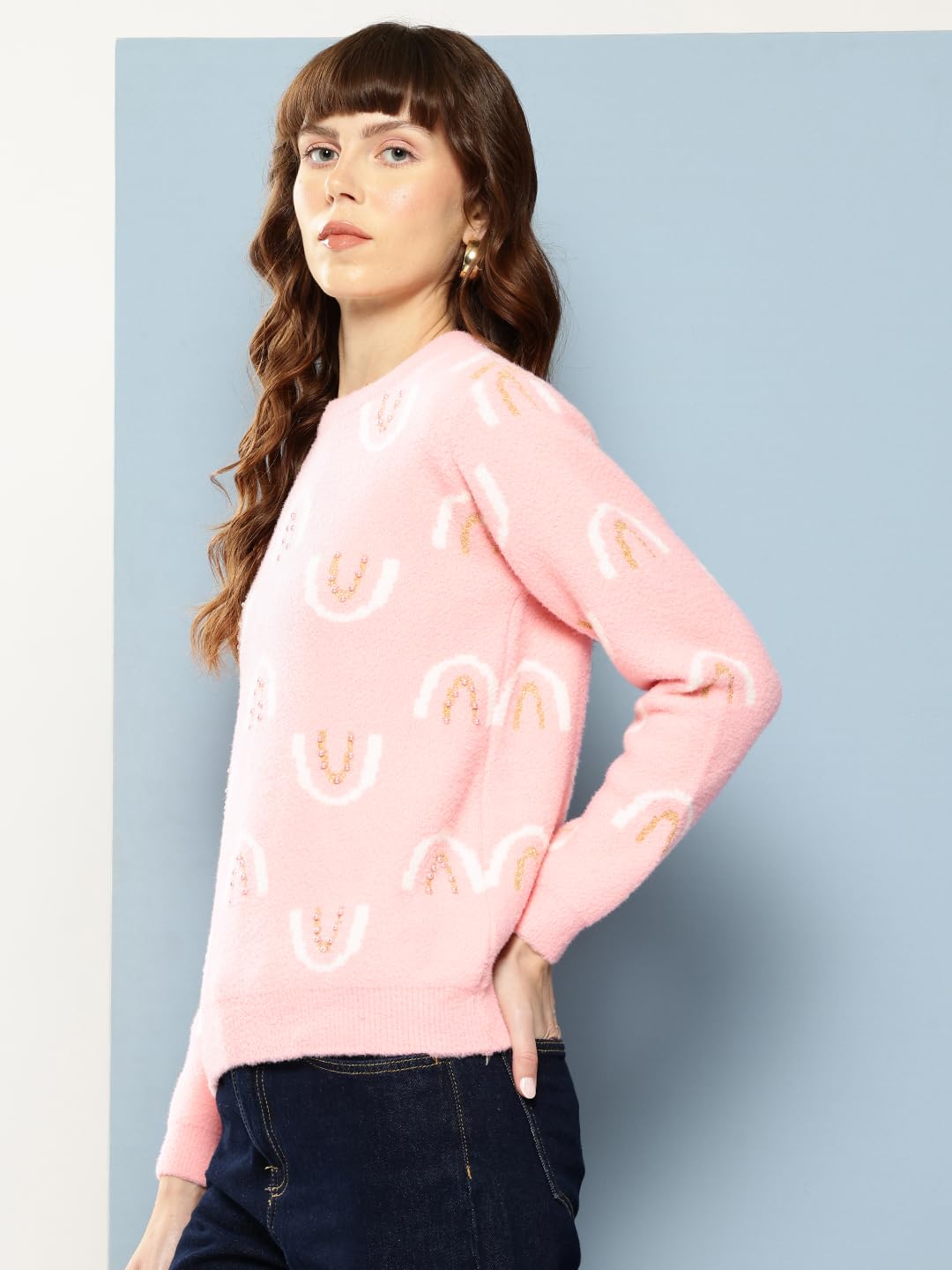 Aarika Womens Winter Wear Peach Colour Embellished Woolen Sweater-(S-L)-(TP-W-WL-MD-09-PEACH-S)