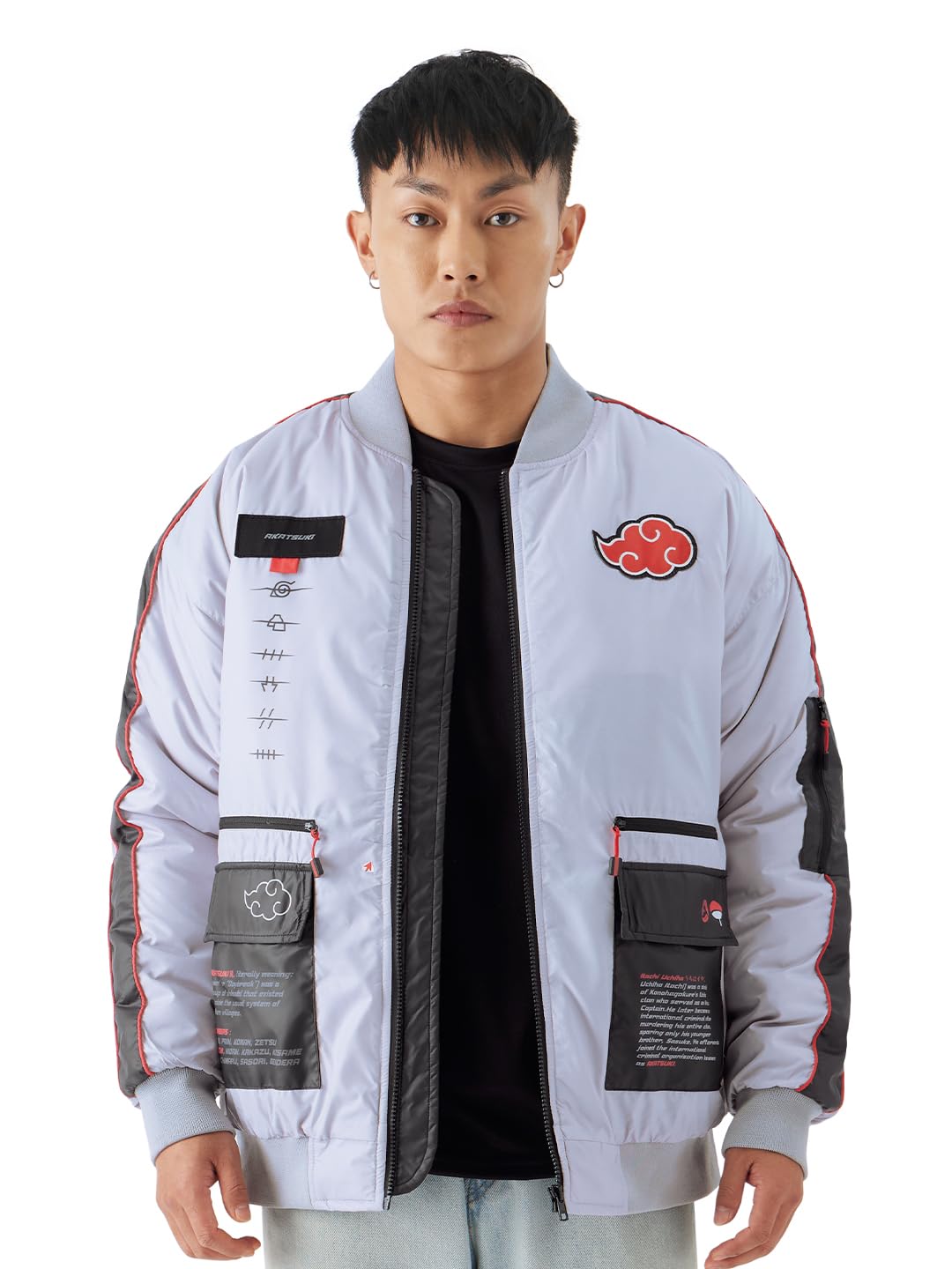 The Souled Store Naruto: Uchiha Itachi Men and Boys Long Sleeve Zipper Front Polyester Grey Anime Graphic Printed Regular Fit Racer Jacket Naruto Netflix Tv Show Anime Cartoon Jackets Outerwear