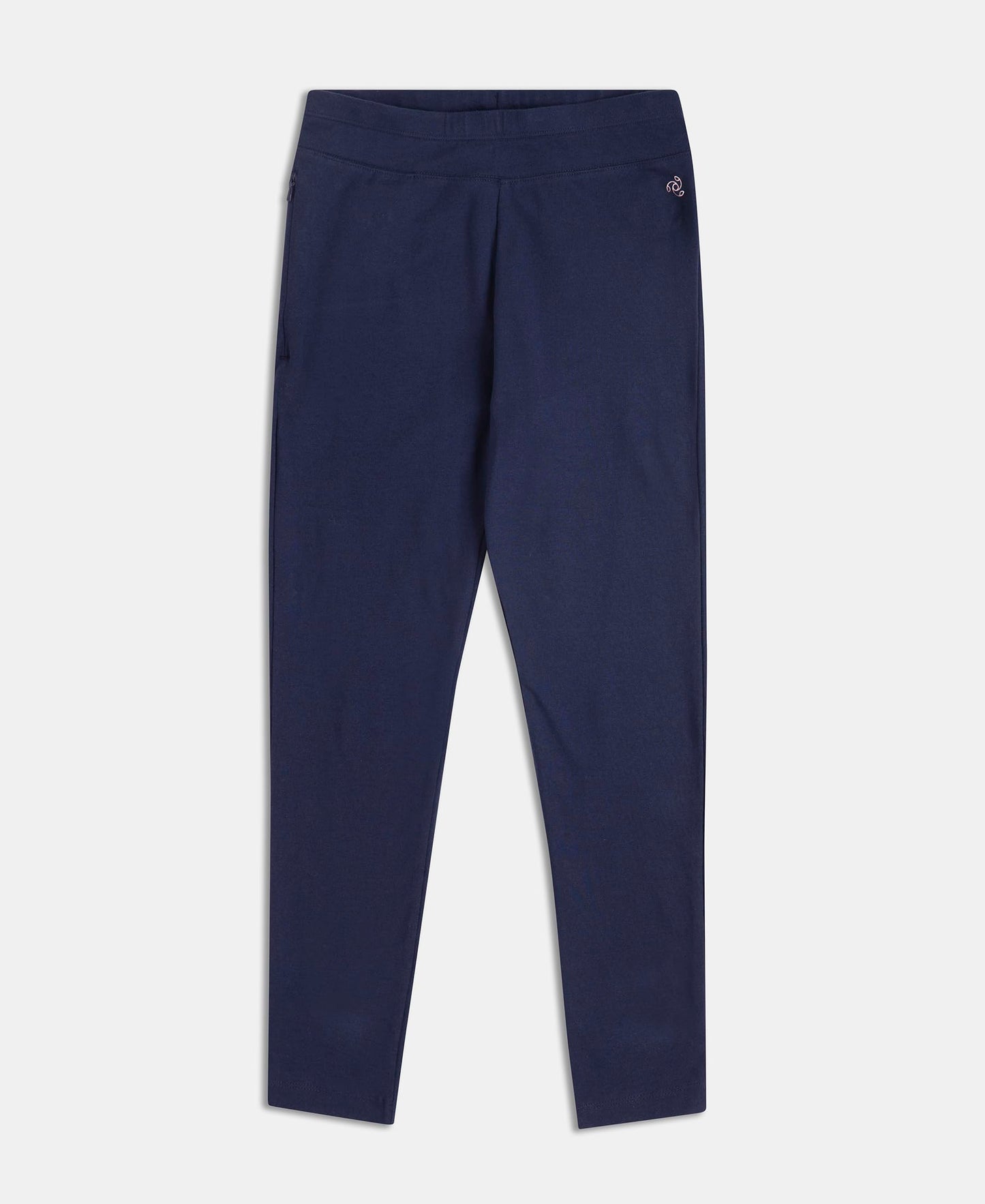 Jockey Women's Super Combed Cotton Elastane Stretch Yoga Pant with Side Zipper Pockets & Drawstring Closure_Style_AA01_Navy Blazer_S