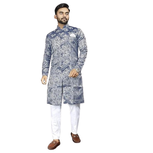 N.B.F Fashion Mens Ethnic Wear Wedding Indo Western Dreess Set (S, Blue)