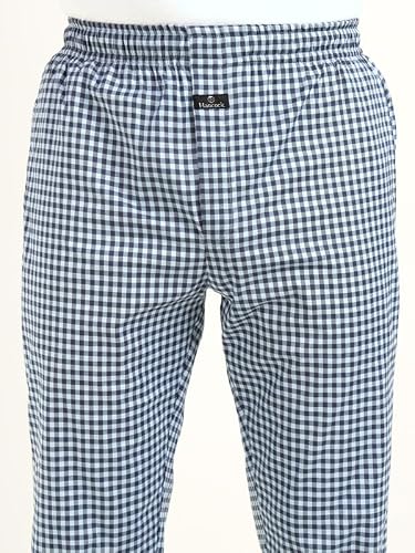 Hancock Men Cotton Checked Relaxed Fit Night Suit Blue Size S