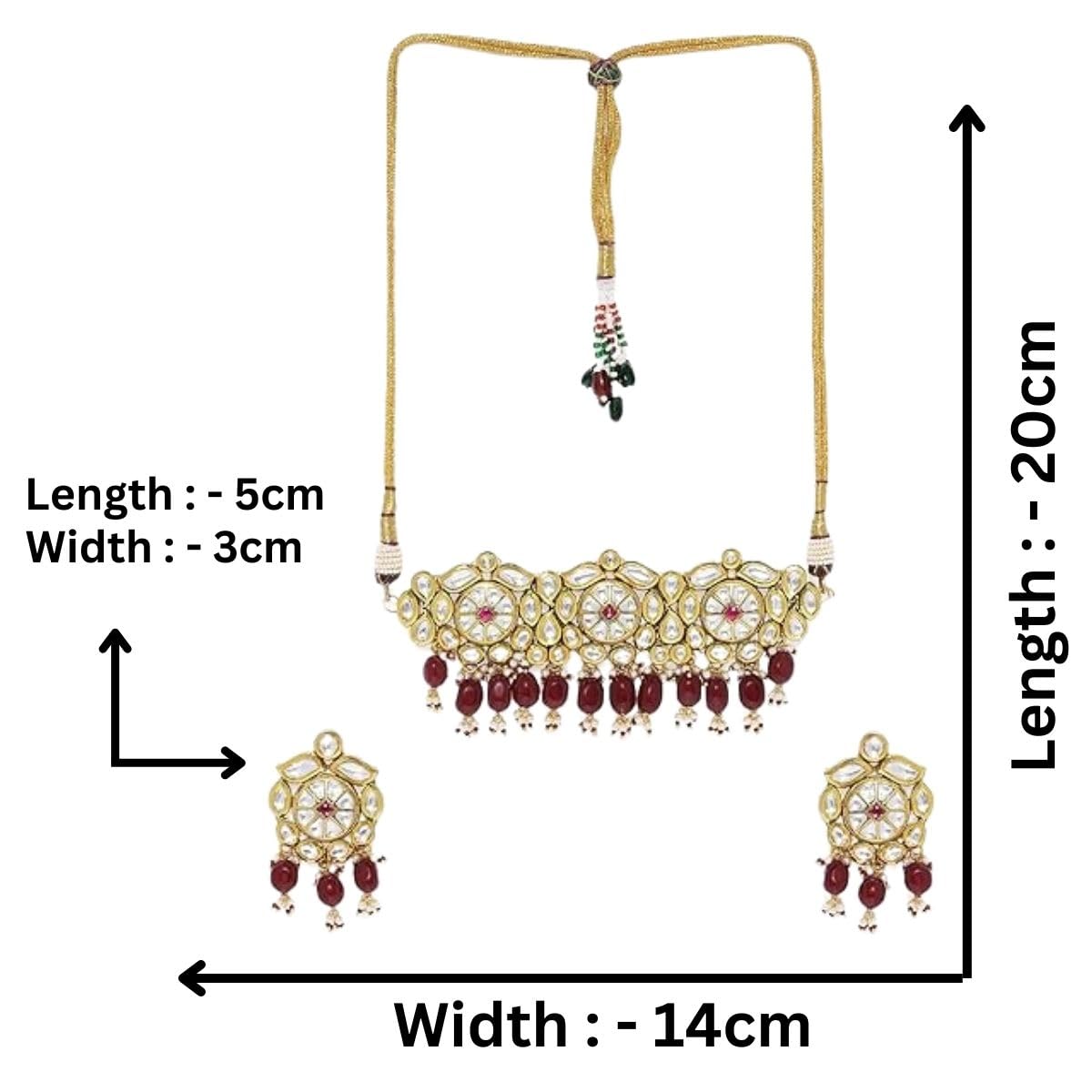 ACCESSHER Gold Plated Traditional Handcrafted Vilandi Kundan and Glass Beads Embellished Necklace Set with Statement Earrings for Women and Girls