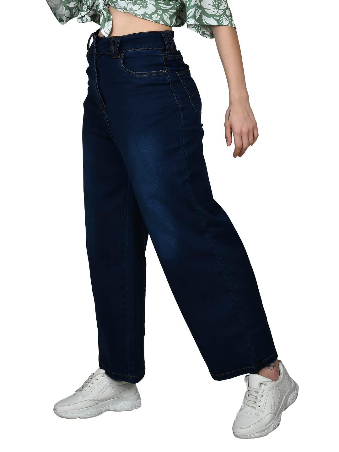 Zink London Women's Blue Solid Parallel Jeans