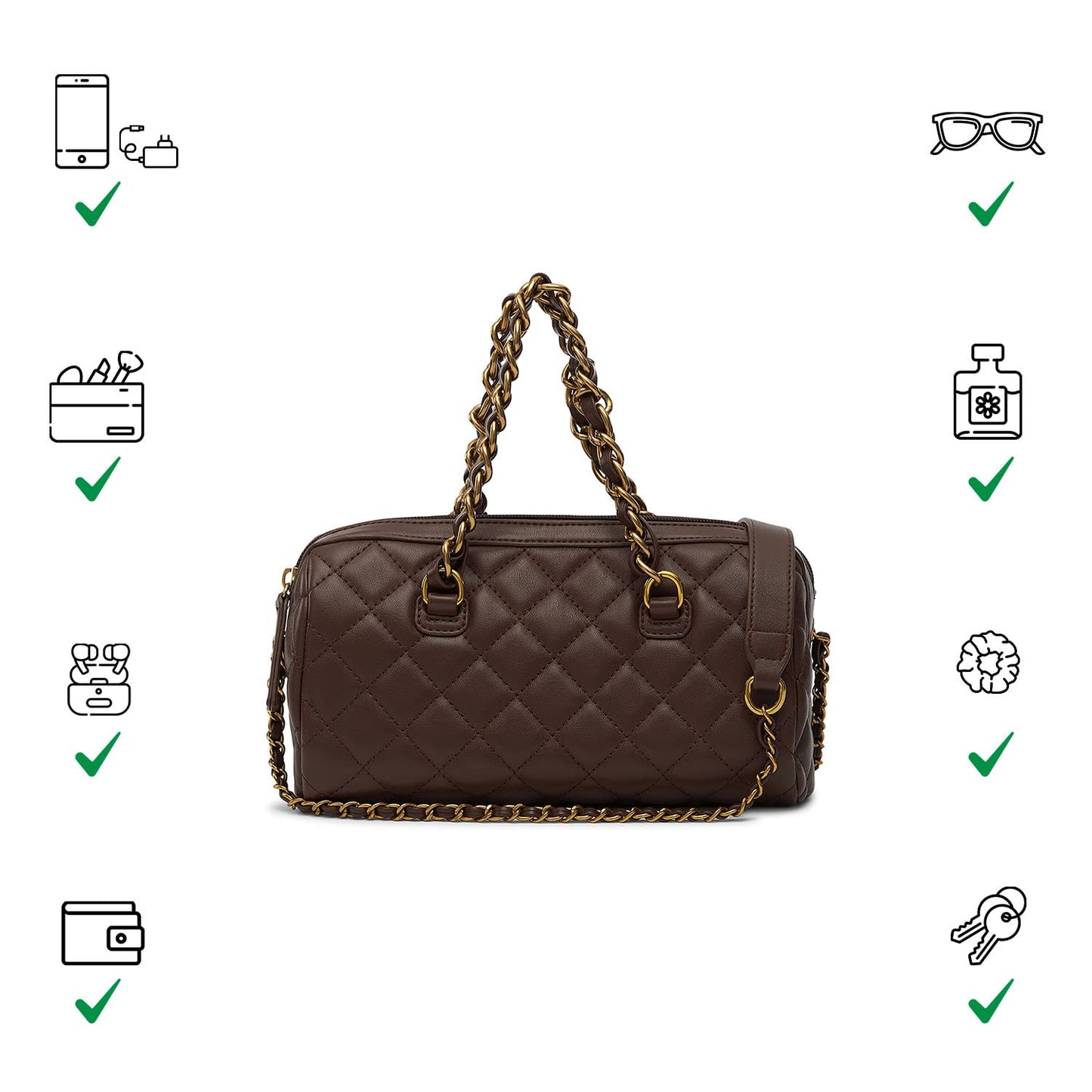 Miraggio Kylee Brown Quilted Handbag with Sling Chain Strap