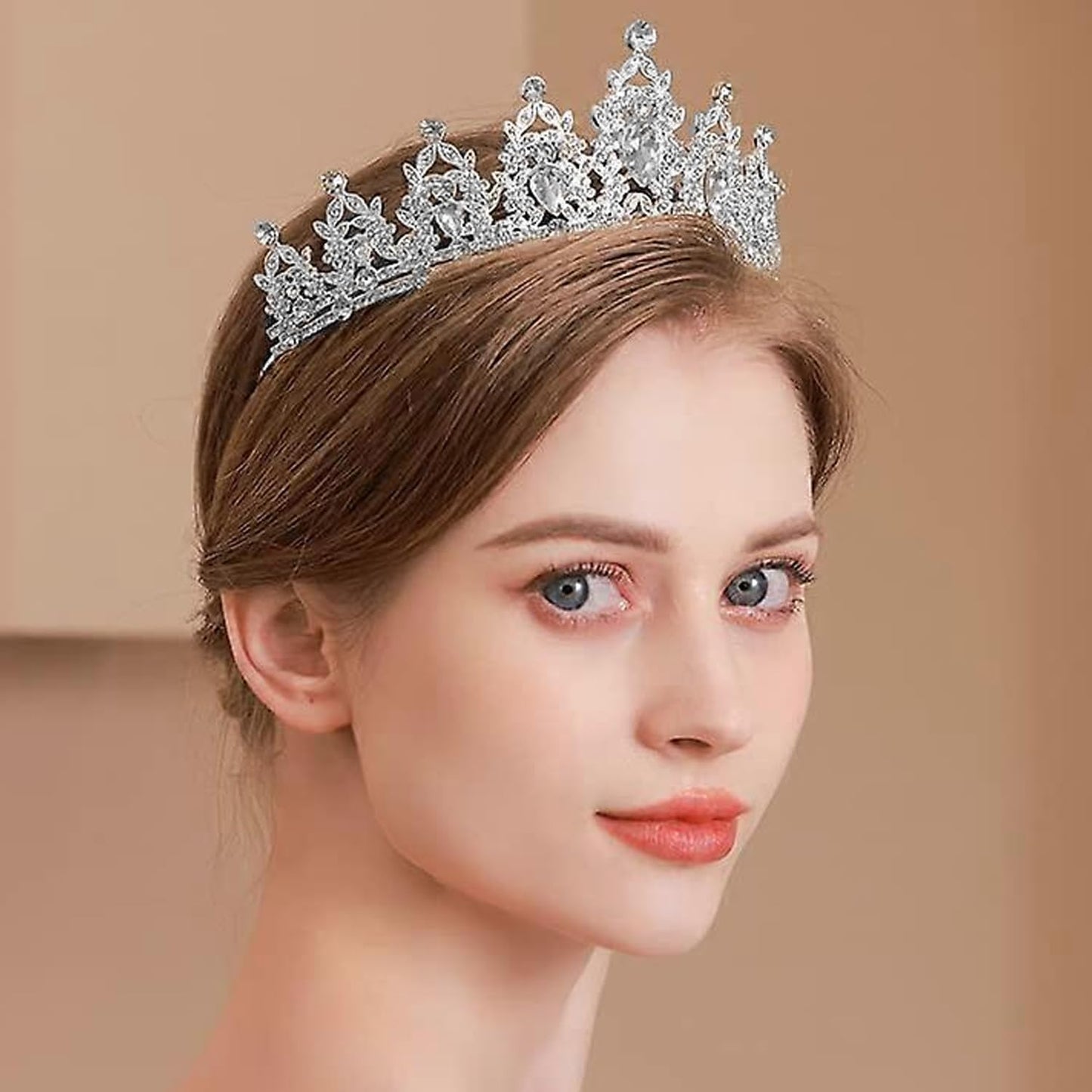 Peora Silver Plated Cubic Zirconia Studded Princess Tiara Crown Hair Accessory Gift for Girls & Women.