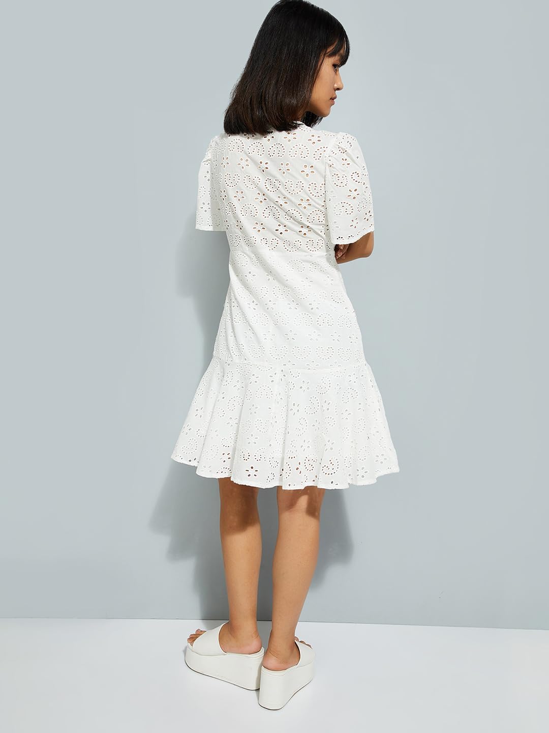 Max URB_N Women Schiffli Tiered Dress (Ivory_XL)