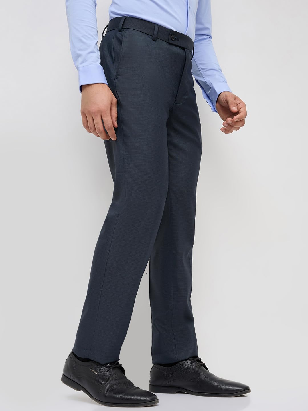 Park Avenue Men Slim Fit Structure Pattern Polyester Blend Flat Front Formal Trouser Dark Blue