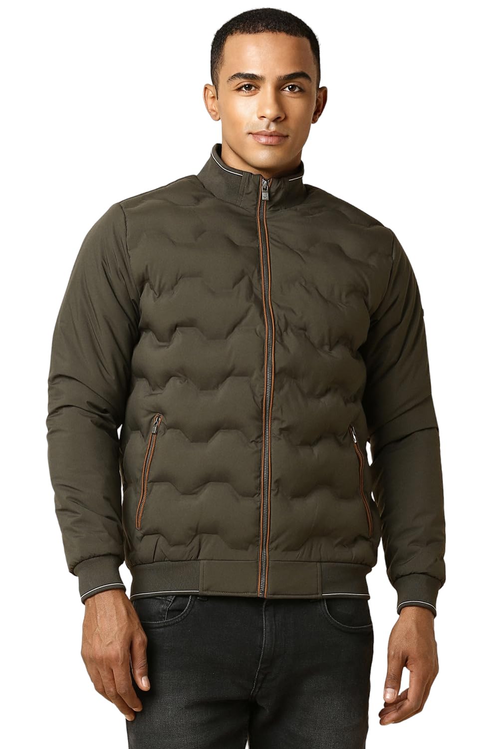 Men Brown Solid Full Sleeves Casual Jacket