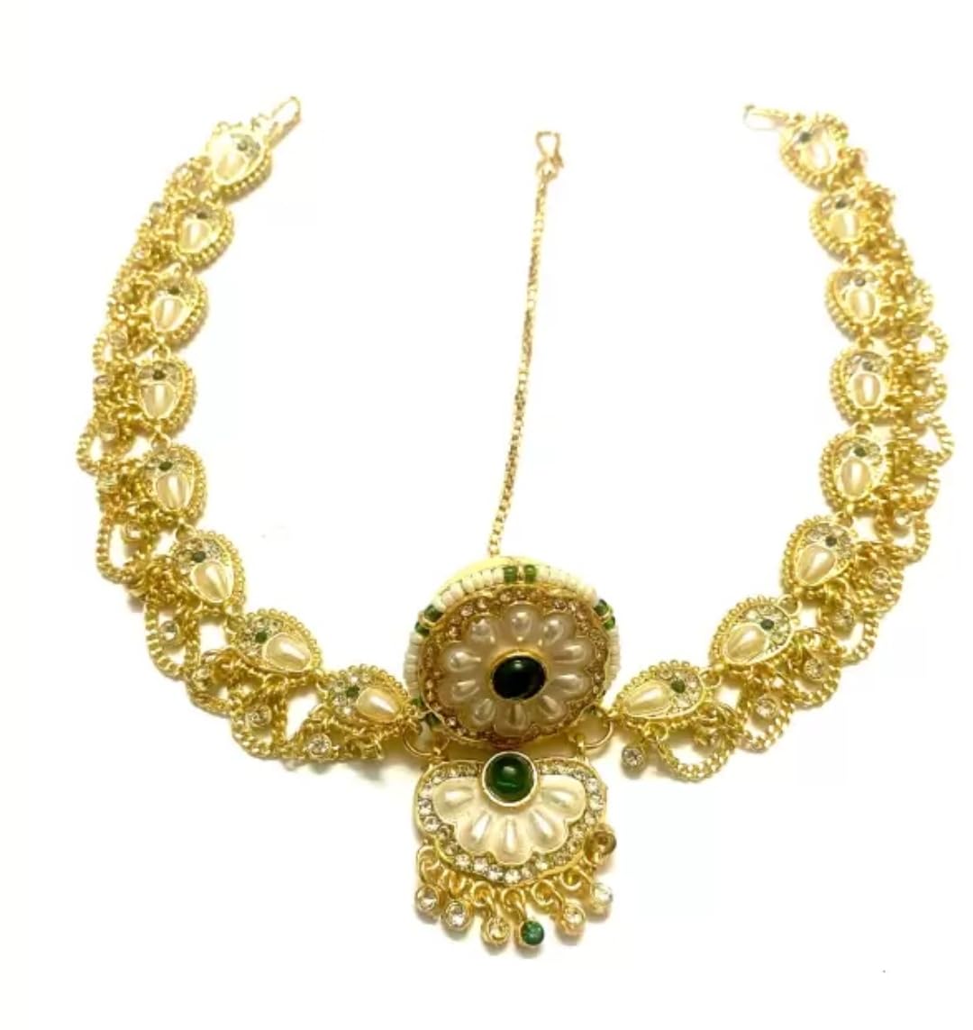 NIKYANKA Gold Plated Jewellery Traditional Rajasthani rajputi golden multicolor pearl borla,rakhdi,maang tikka for Womens and Girls