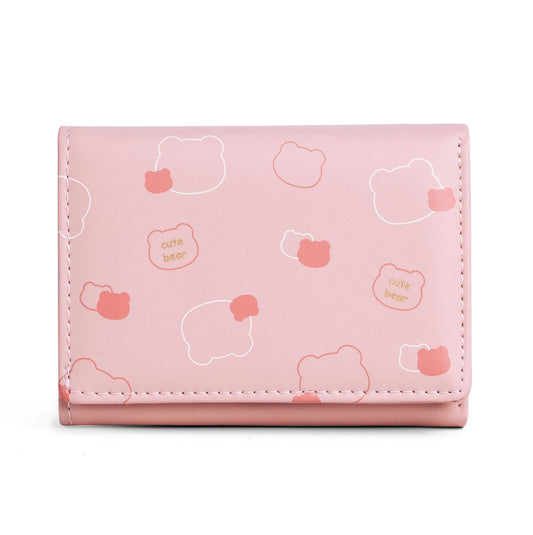 INOVERA (LABEL) Tri-fold Wallet for Women Girls - Cards Coin Holder Mini Hand Purse - Faux Leather Stylish Wallets (Pink)