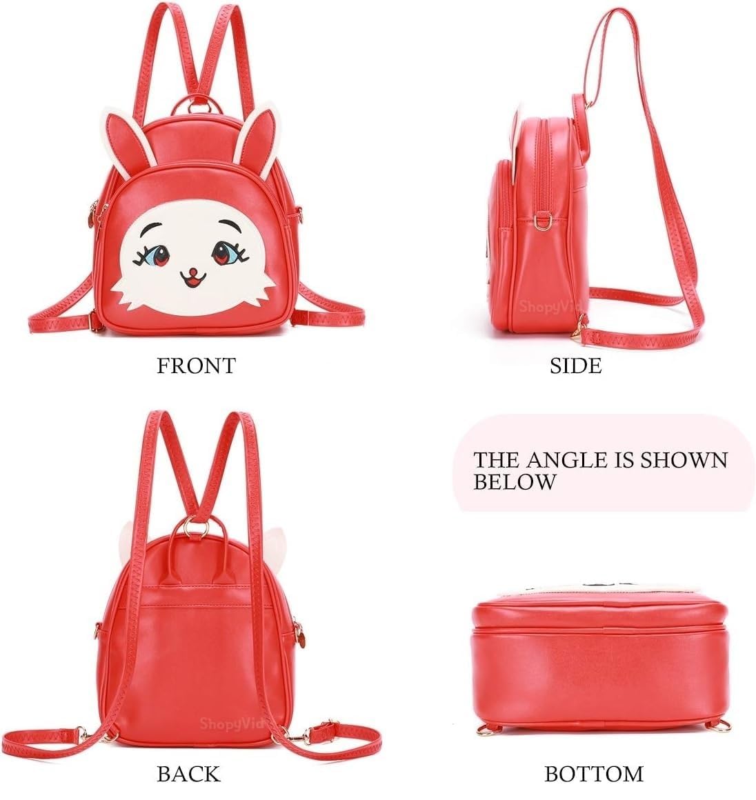 ShopyVid Cute Mini Convertible Backpack for Girls (Red Cat)