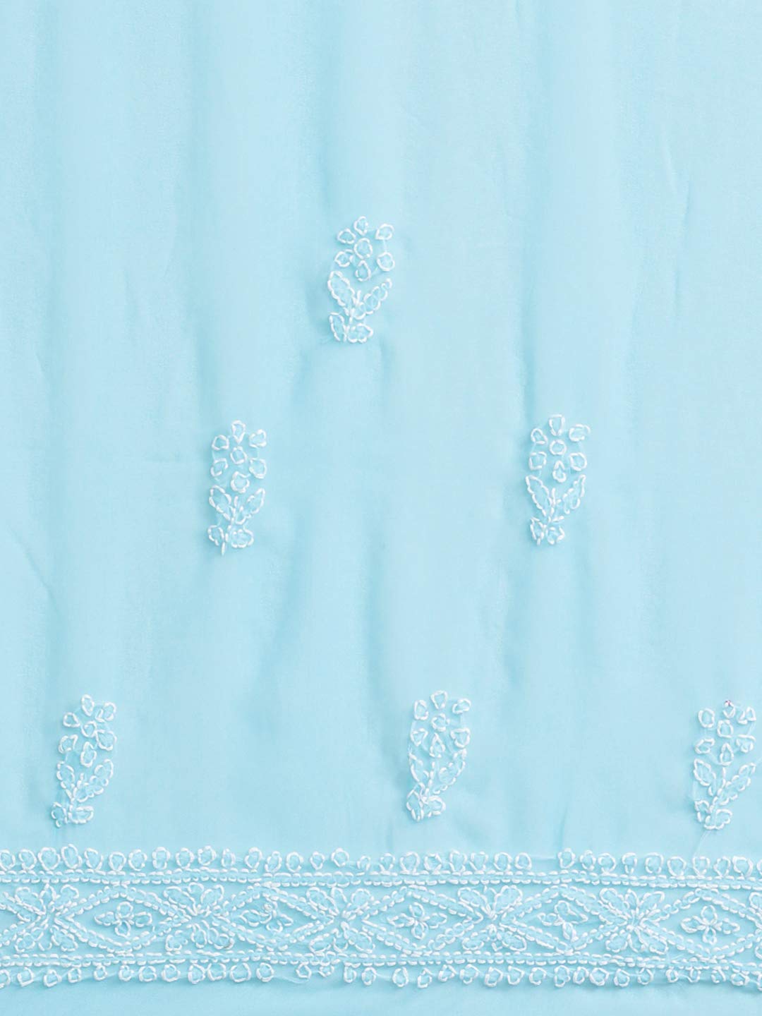 Ada Lucknowi Chikankari Hand Embroidered Women's Blue Georgette Saree with Unstitched Blouse A130227
