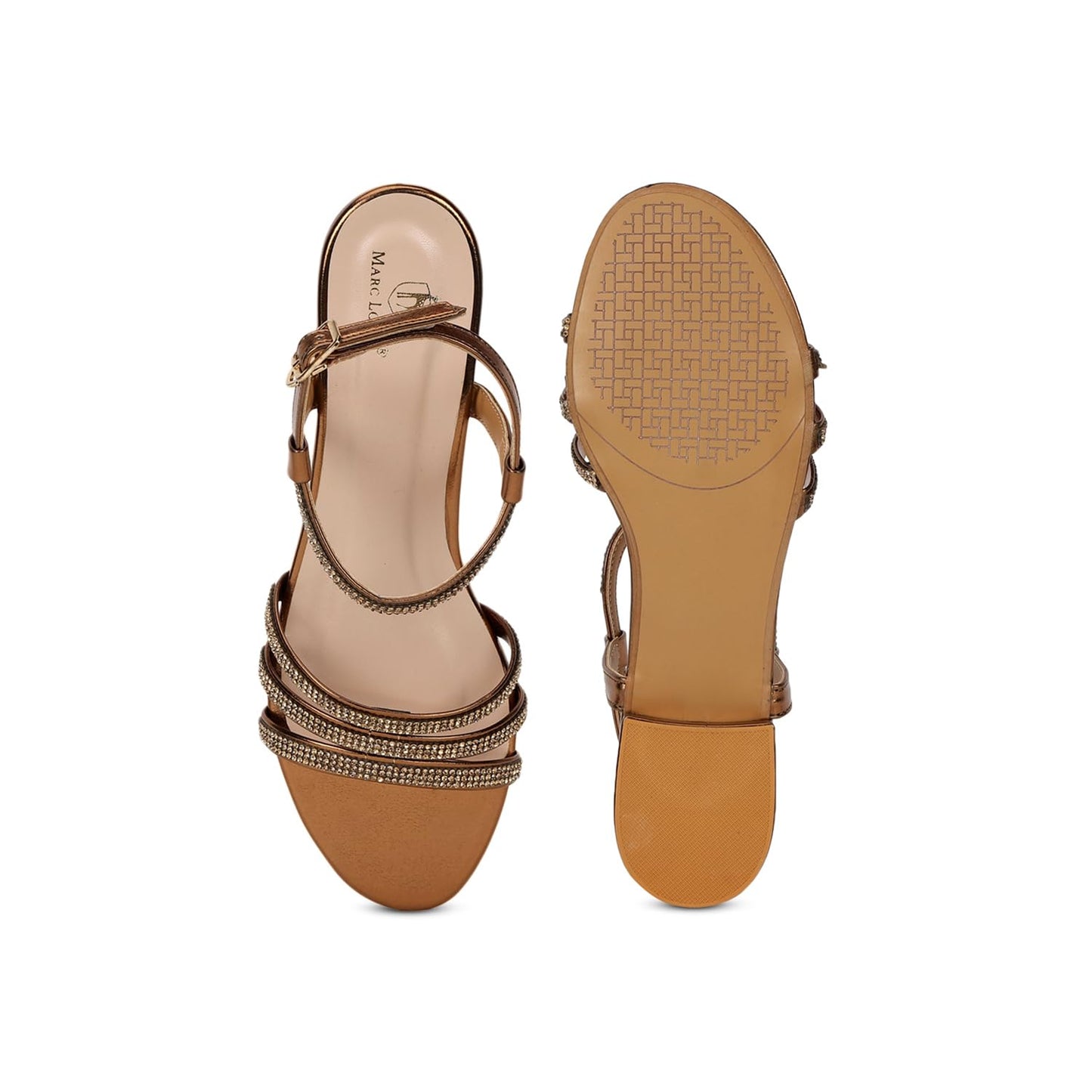 Marc Loire Embellished Flat Fashion Sandals for Women (Copper, UK Footwear Size System, Adult, Women, Numeric, Medium, 5)