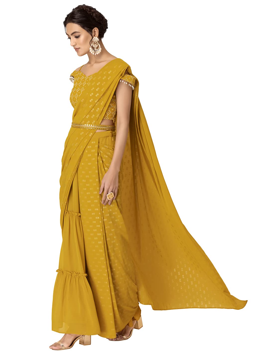 Indya Women's Georgette Sarees (ISK00791_Yellow)