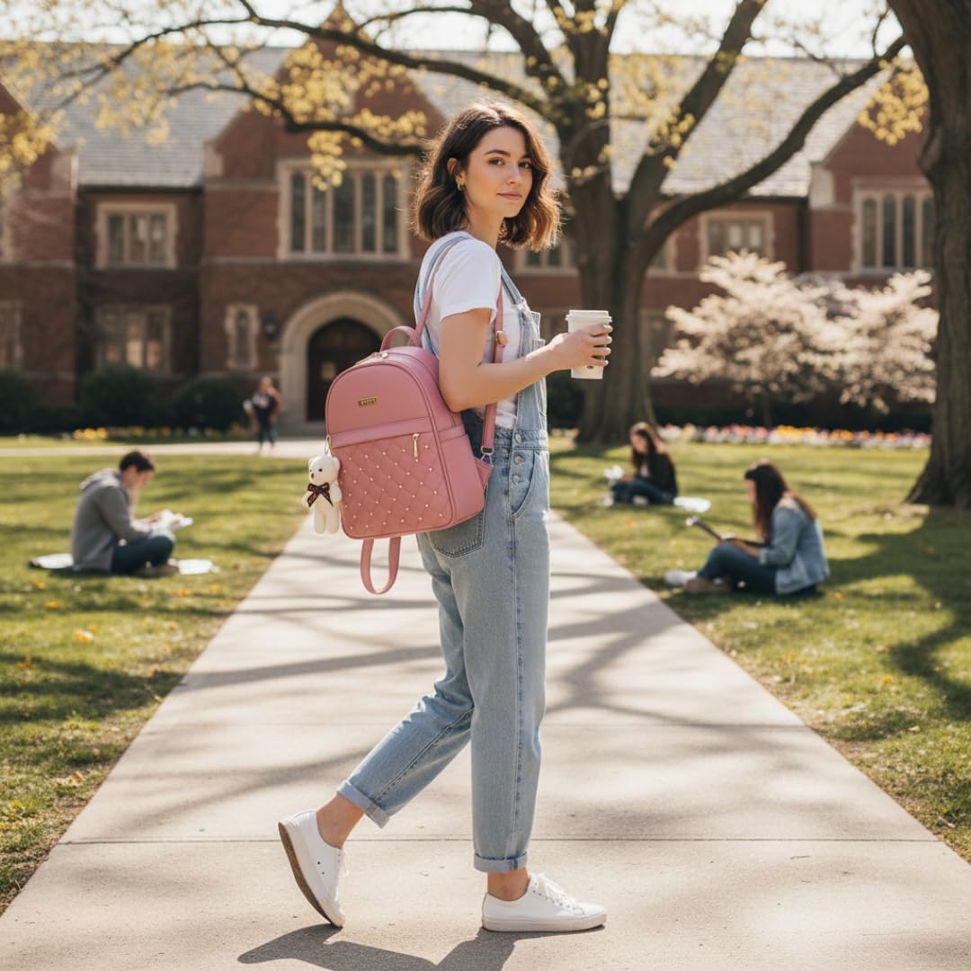 TYPIFY® Women's PU Leather Mini Backpack Bags| Preppy Style with Teddy Keychain | Girls Everyday Travel Bag | Ideal for College and Casual Use | Stylish & Spacious Travel, College & Office Bag