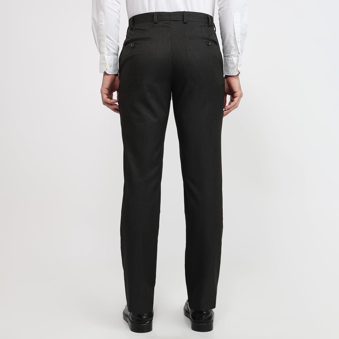 Park Avenue Men Regular Fit Solid Pattern Polyester Blend Flat Front Formal Trouser Dark Brown