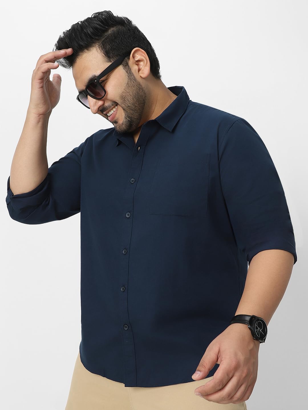 Urbano Plus Men's Navy Cotton Full Sleeve Regular Fit Casual Solid Shirt (plusshirtsolregp-01-navy-5xl)