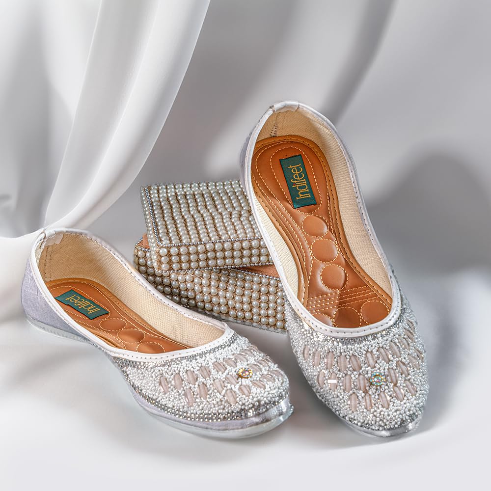 Indifeet � Jutti for Women, Punjabi Juti mojaris, Stylish mojri Footwear, New Juttis Jaipuri Wedding Bridal mojdi Ethnic Traditional Girls Rajasthani Ladies Shoes Silver