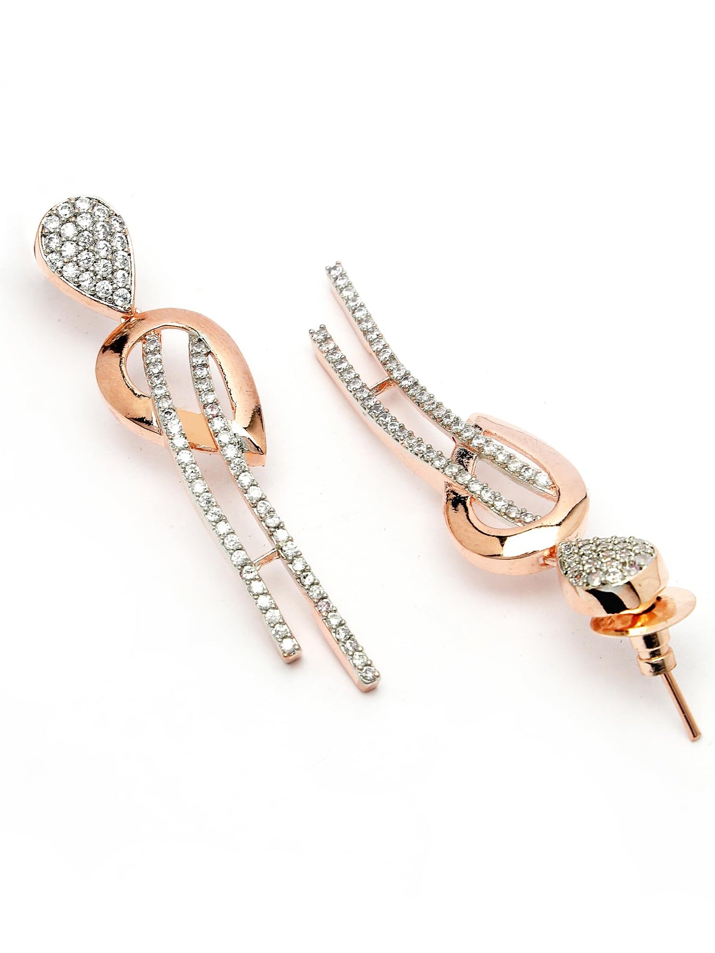 Karatcart Graceful Rose Gold Necklace Set with American Diamond Embellishments and Rhodium Finish