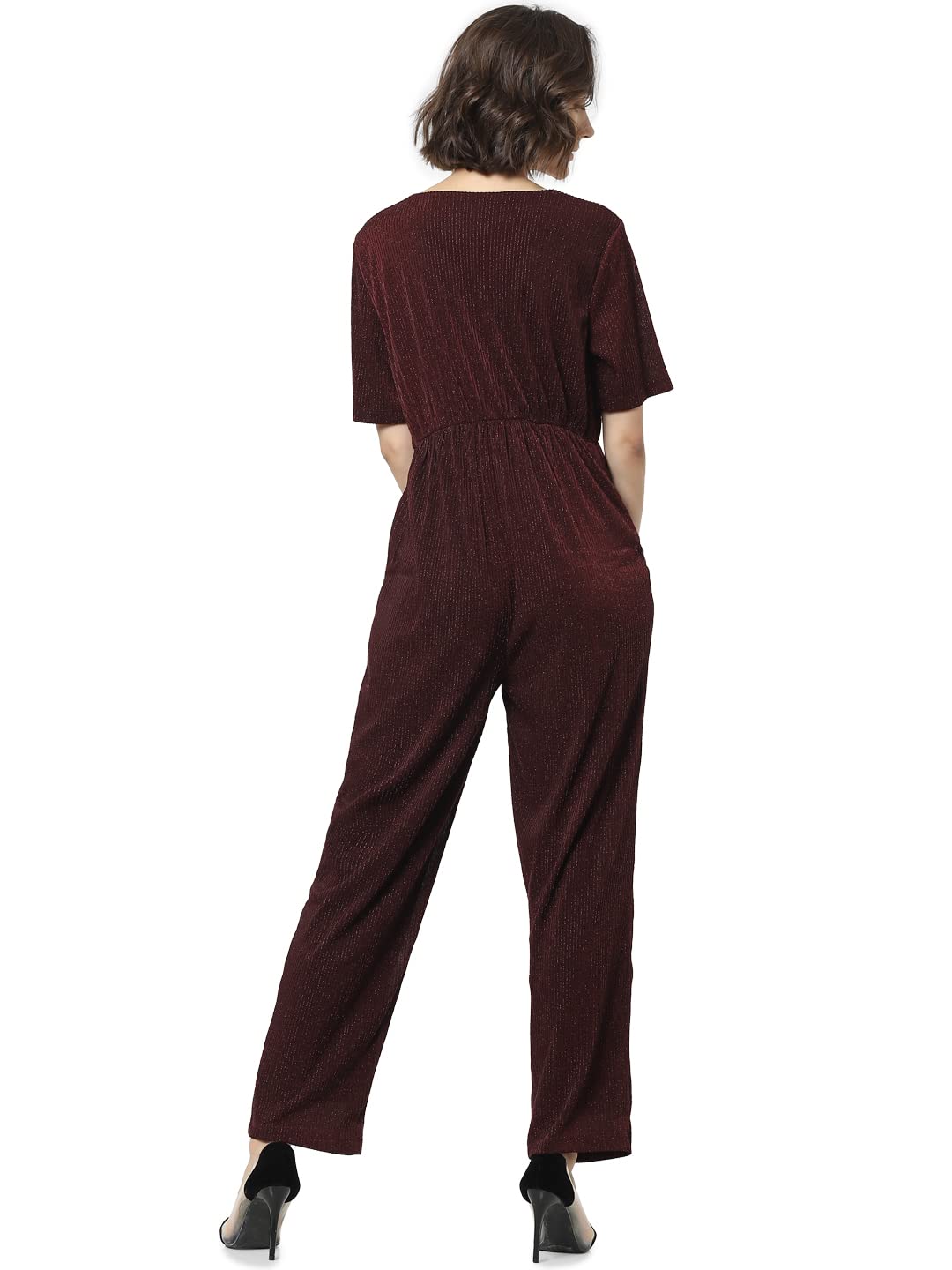 ONLY Short Sleeves Polyester Womens Long Jumpsuits (SS22ON15275021003, MAROON, 38)