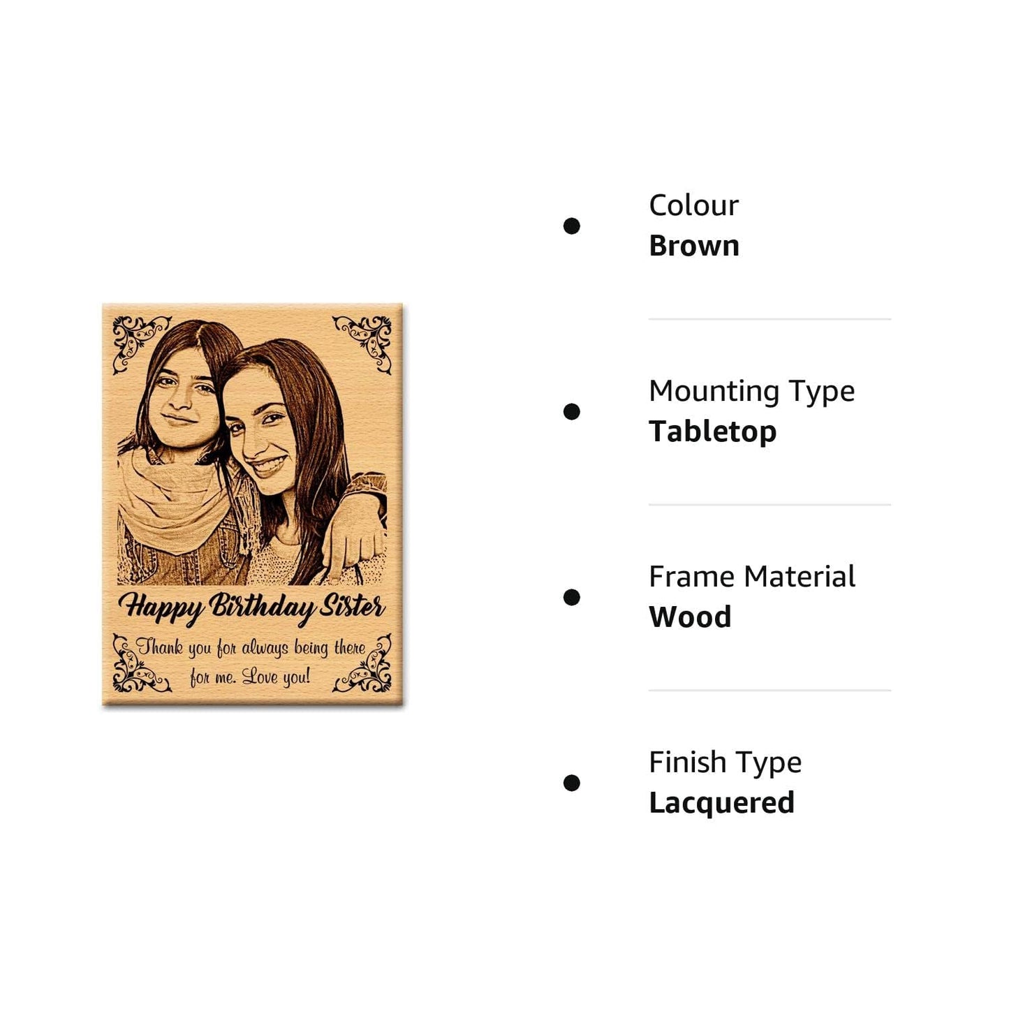 Incredible Gifts India GFTBX Personalized Engraved Wooden Photo Frame For Sister (5X4 Inches, Wood), Tabletop Rectangular