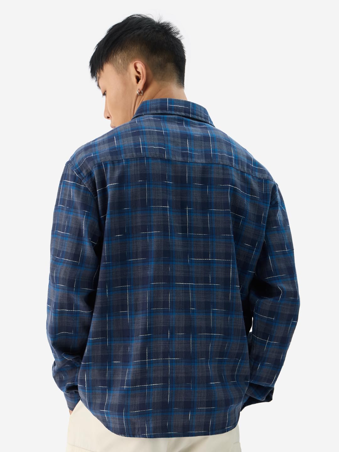 The Souled Store Plaid: Indigo Wave Men and Boys Long Sleeve Collared Neck Button Down Regular Fit Cotton Utility Shirts