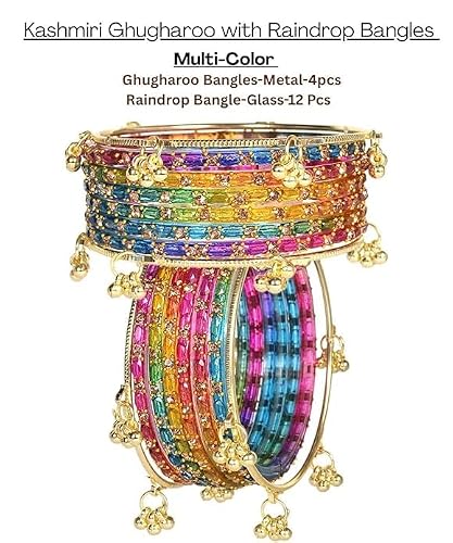 BANGLESKART Kashmiri Ghungroo Raindrop Bangles Combo Set for Women and Girls Set of 16 Pcs Multi Color