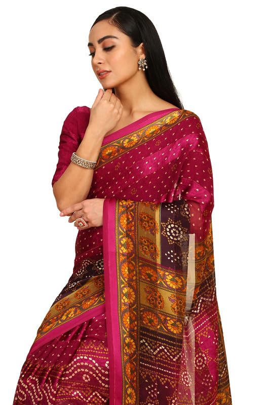 Soch Womens Magenta Chiffon Bandhani Print Saree